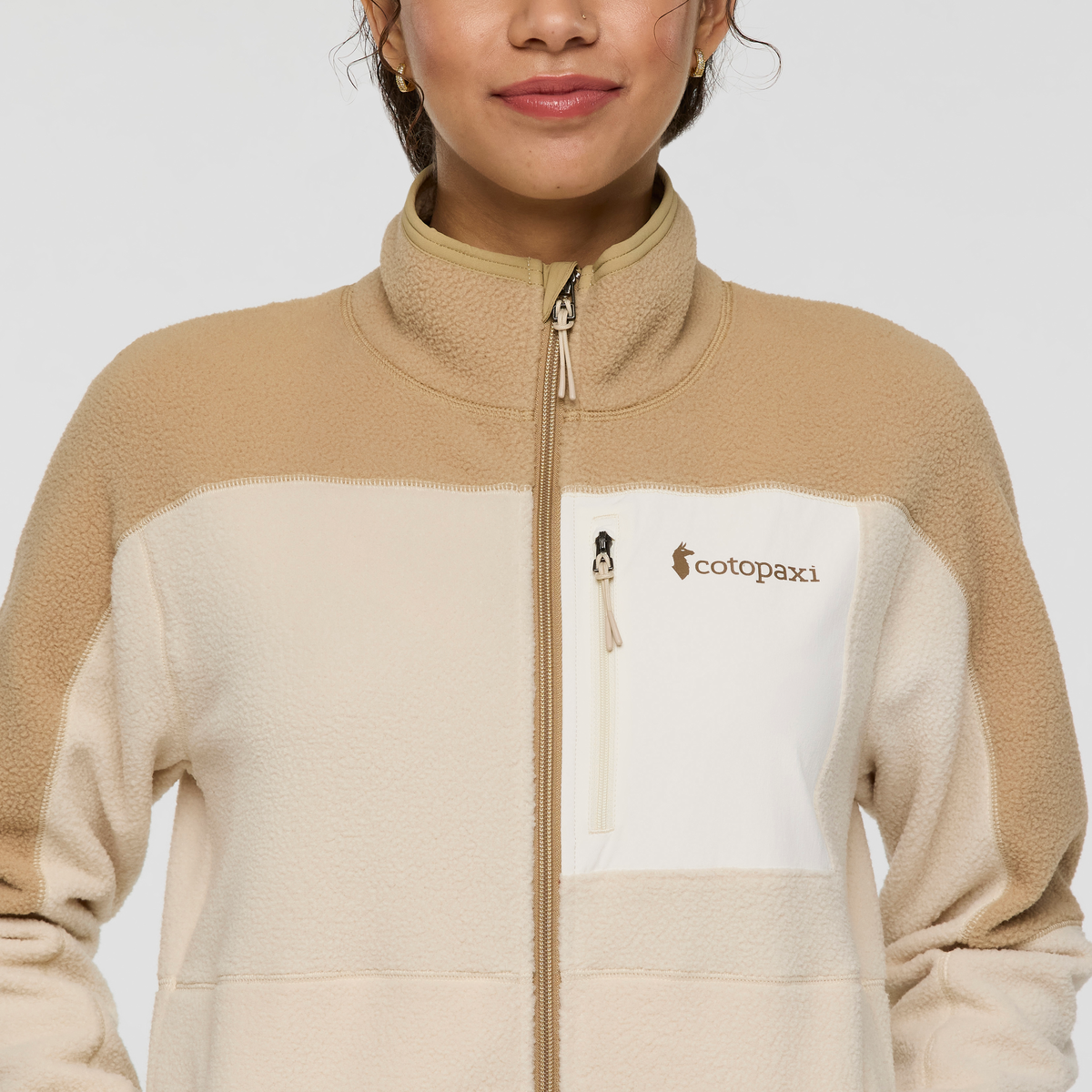 Abrazo Hooded Full-Zip Fleece Jacket - Women's, Khaki and cream