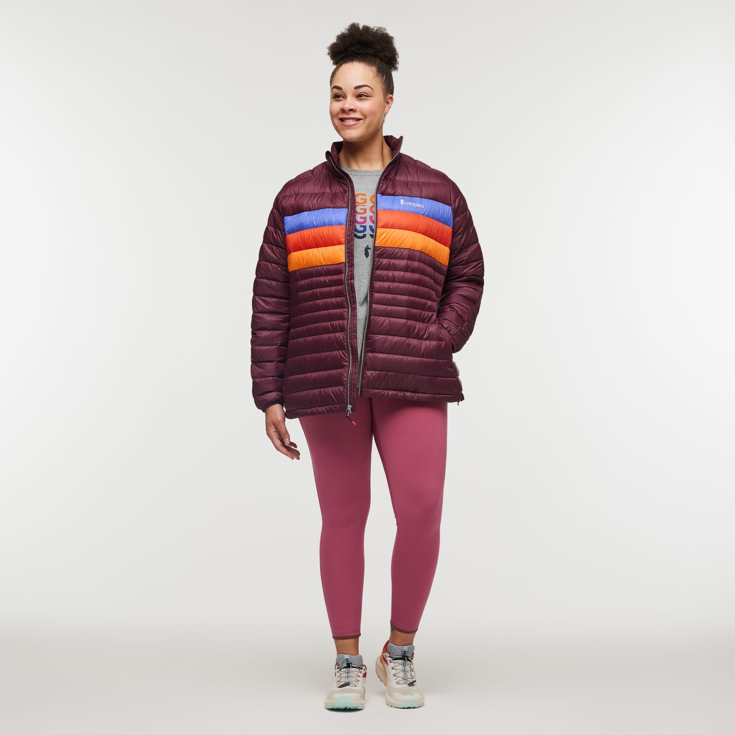 Fuego Down Hooded Jacket - Plus Size - Women's, Wine Stripes