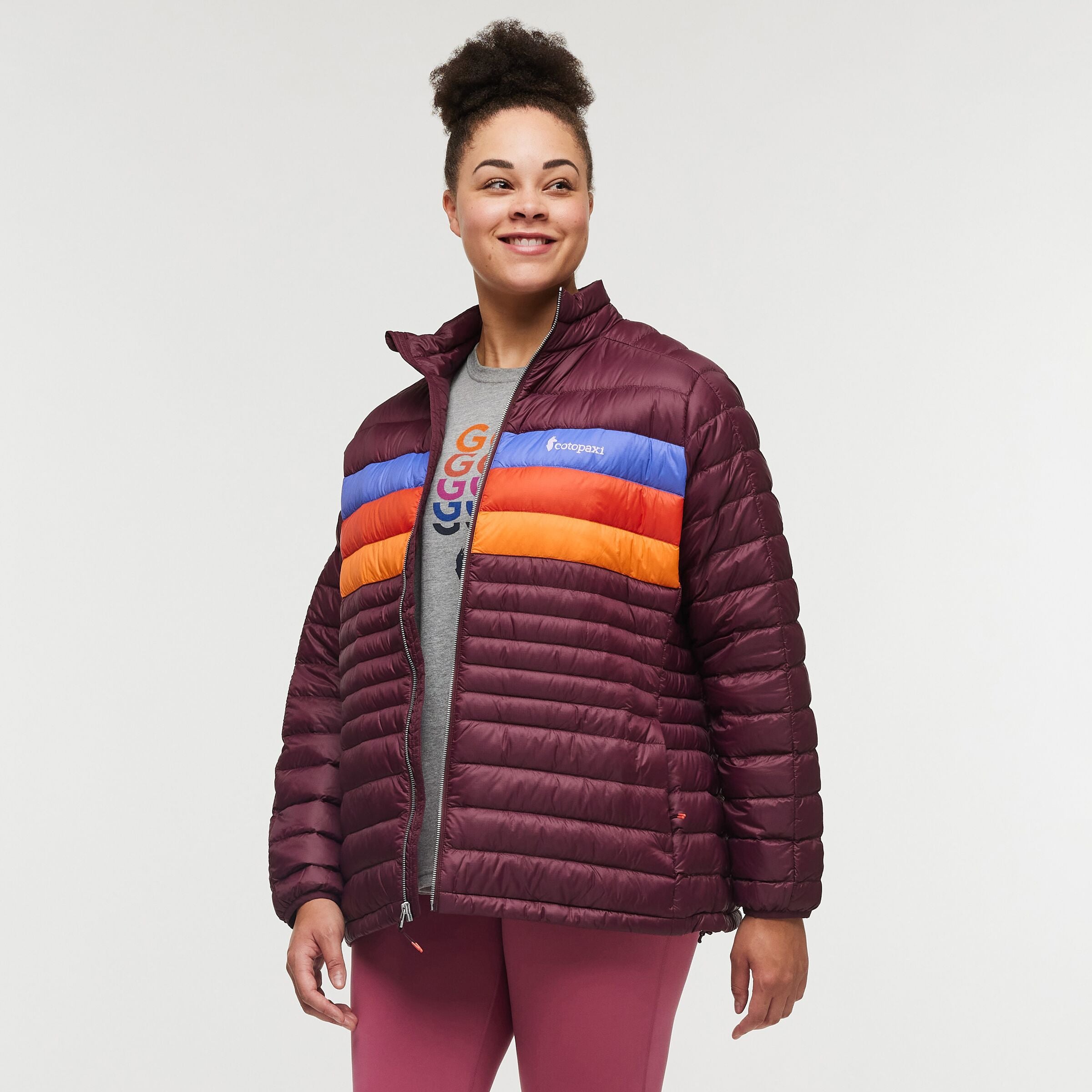 Fuego Down Hooded Jacket - Plus Size - Women's, Wine Stripes