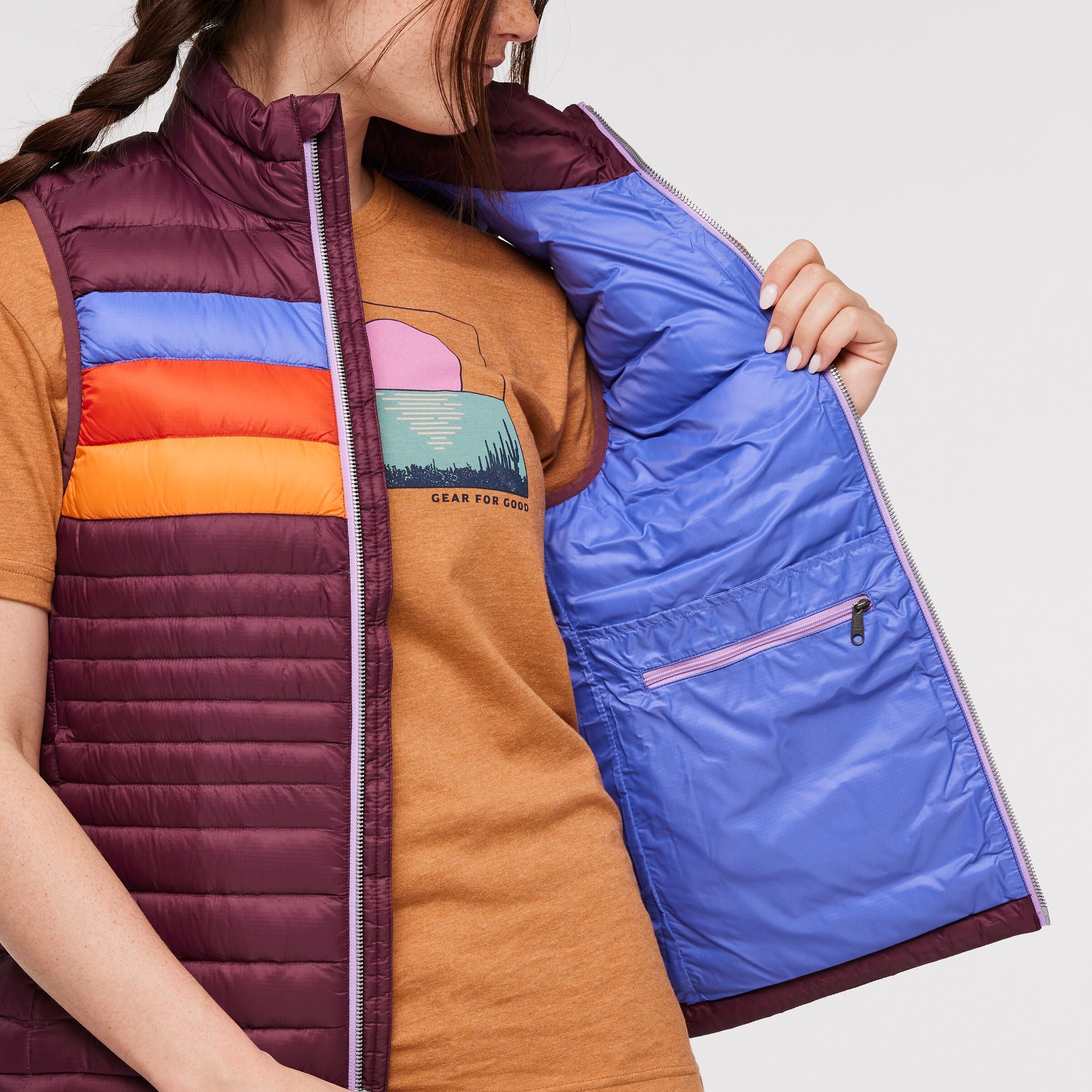 Fuego Down Vest - Women's, Wine Stripes
