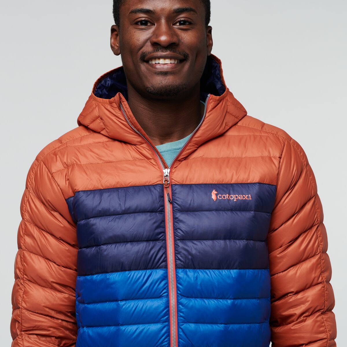 Fuego Down Hooded Jacket Colorblock - Men's, Spice Stripes