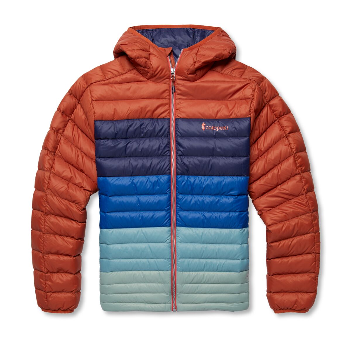 Fuego Down Hooded Jacket Colorblock - Men's, Spice Stripes