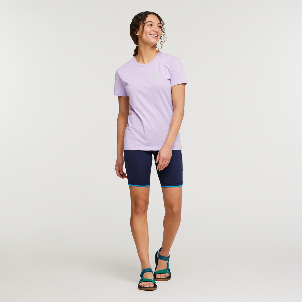 Happy Day Organic T-Shirt - Women's, Thistle, Model London