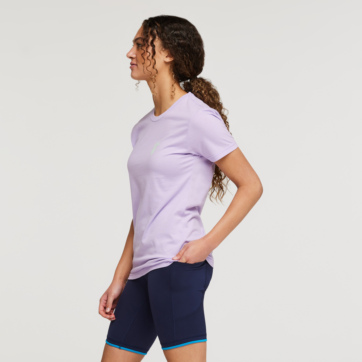 Happy Day Organic T-Shirt - Women's, Thistle, Model London